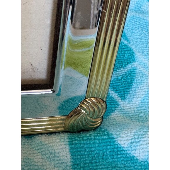 Vintage 80's Gold & Silver Tone Tabletop Picture Frame With Velvet Back Stand - Picture 4 of 7